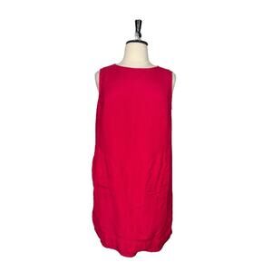 Chico’s Size 3 Shift Dress Sleeveless Round Neck Linen Blend Hot Pink Women 16